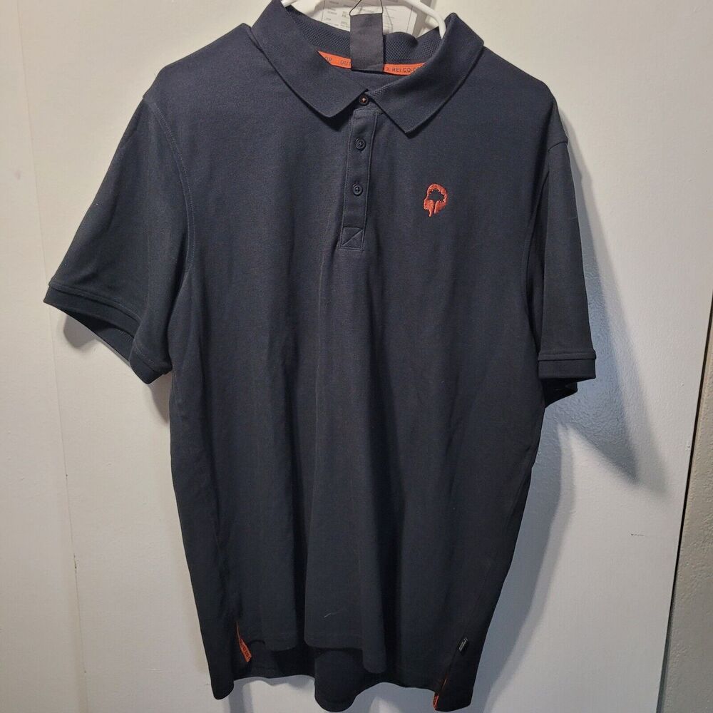 Outdoor Afro REI Shirt UNISEX Mens Black Rust Orange Short Sleeve Polo Sz Large